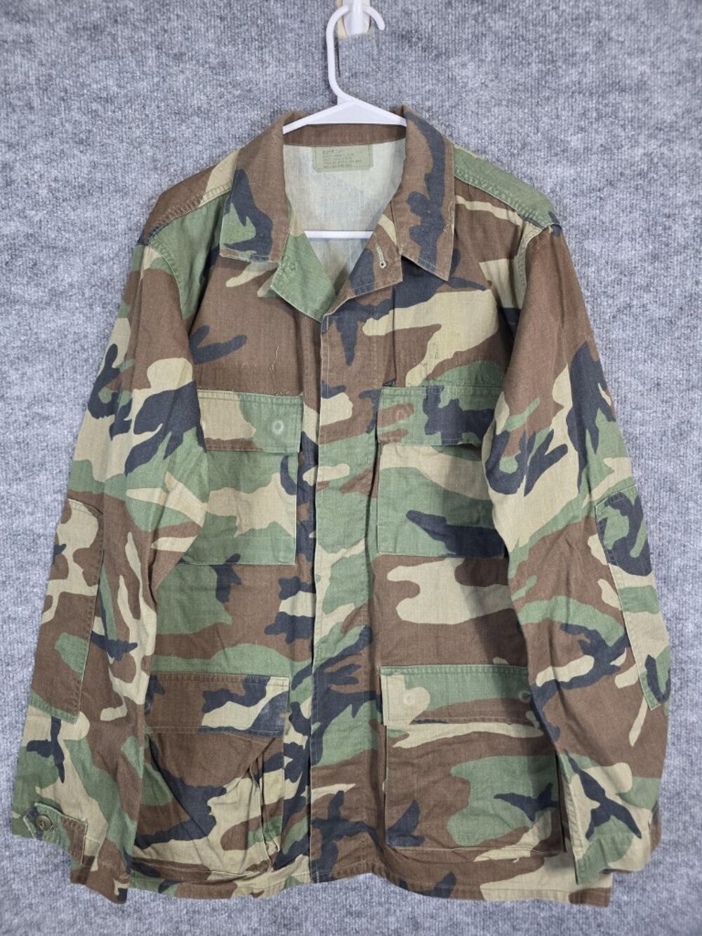 Vintage US Military Jacket Mens MT Woodland Camo BDU Combat Field Coat 1980s